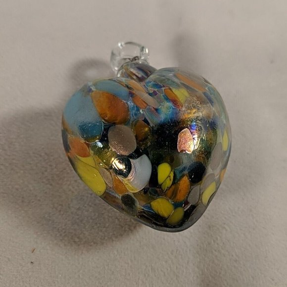 Hand Blown Colorful Art Glass Heart Hanging Ornament Decor Multi Gold 3.5" - Picture 4 of 10
